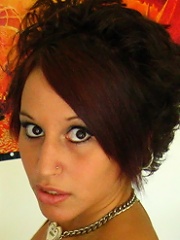 nice pierced tits brunette in fishnet stockings