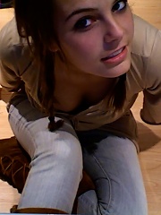 posing brunette seeks contentment through posting pics